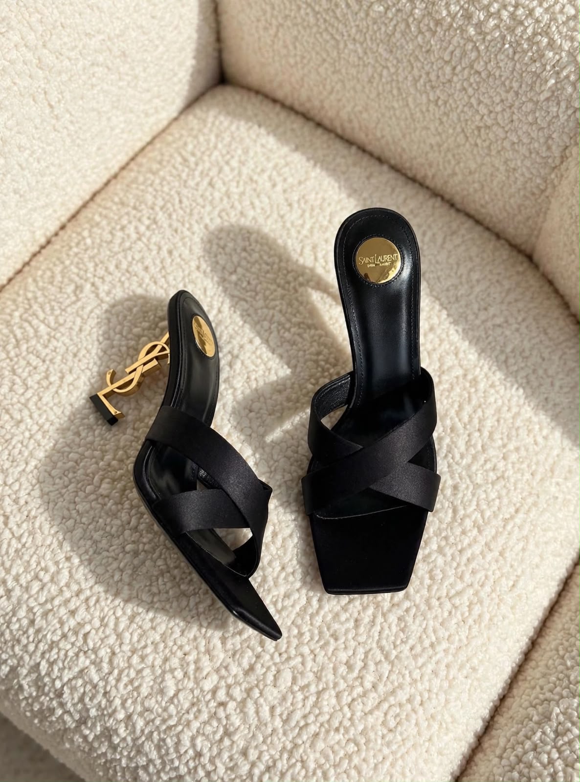 Saint Laurent Opyum Satin Mules with YSL Heel