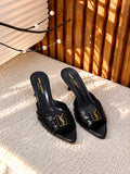 Saint Laurent Blanche Ruched YSL Logo Heeled Mules