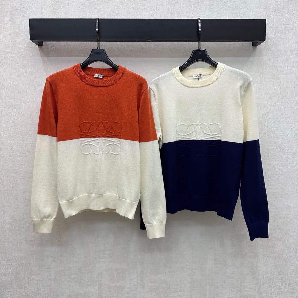 Loewe Colorblock Crewneck Knit Sweater with Anagram