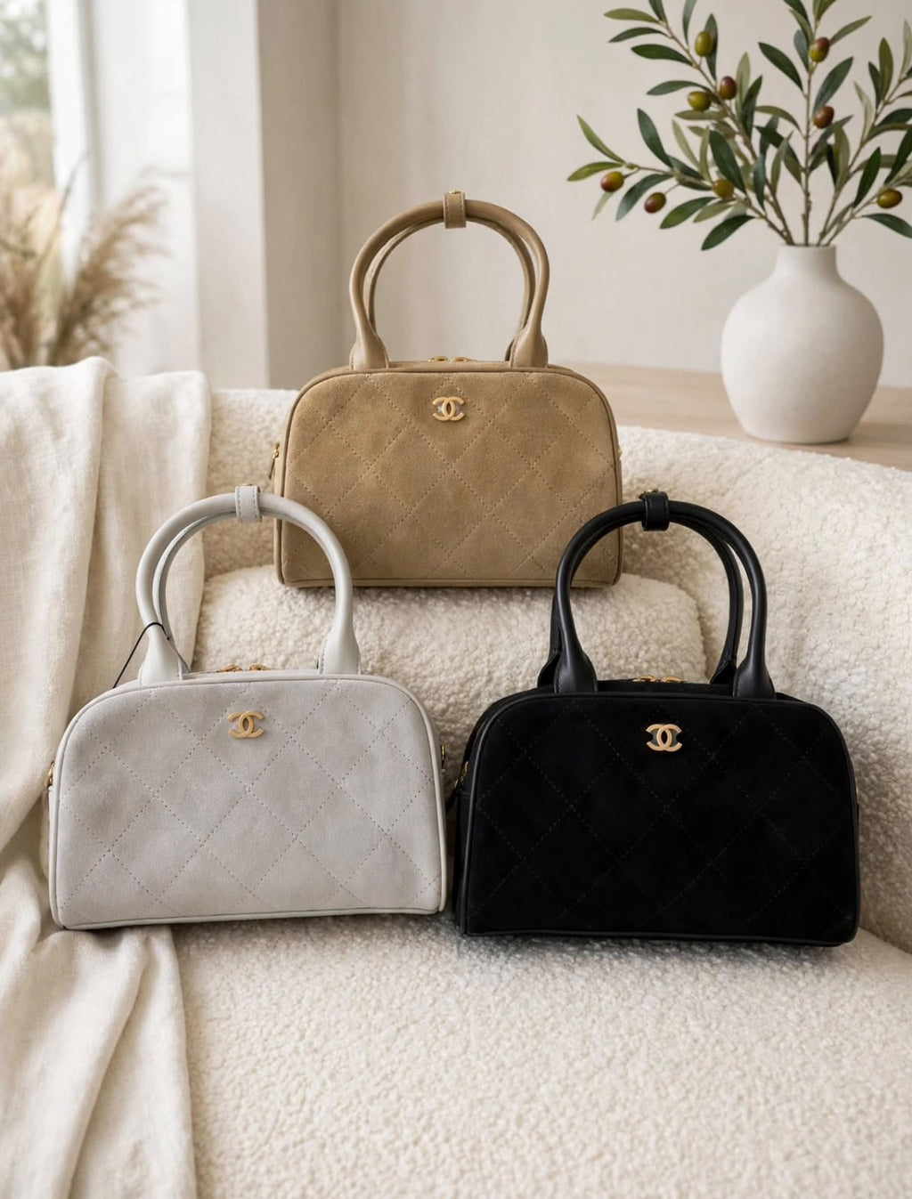CHANEL Diamond Stitched Rounded Top Handle Bag