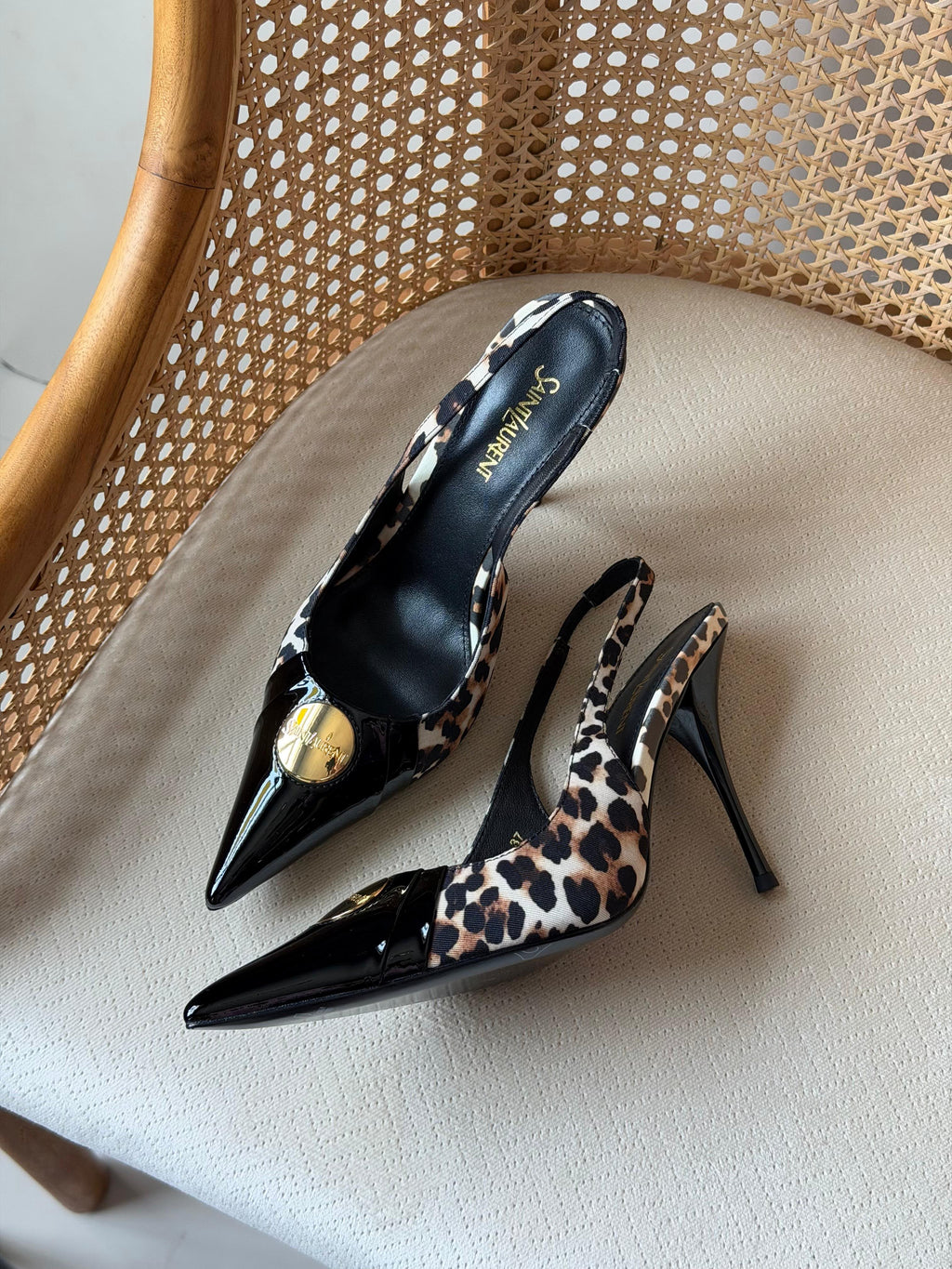 Saint Laurent Louis Slingback Pumps with Engraved Logo Plaque