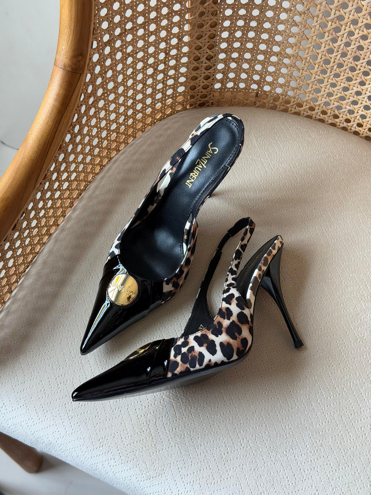 Saint Laurent Louis Slingback Pumps with Engraved Logo Plaque