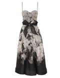 Zimmermann Valiant Corset Linen and Silk-Blend Midi Dress in Black Floral