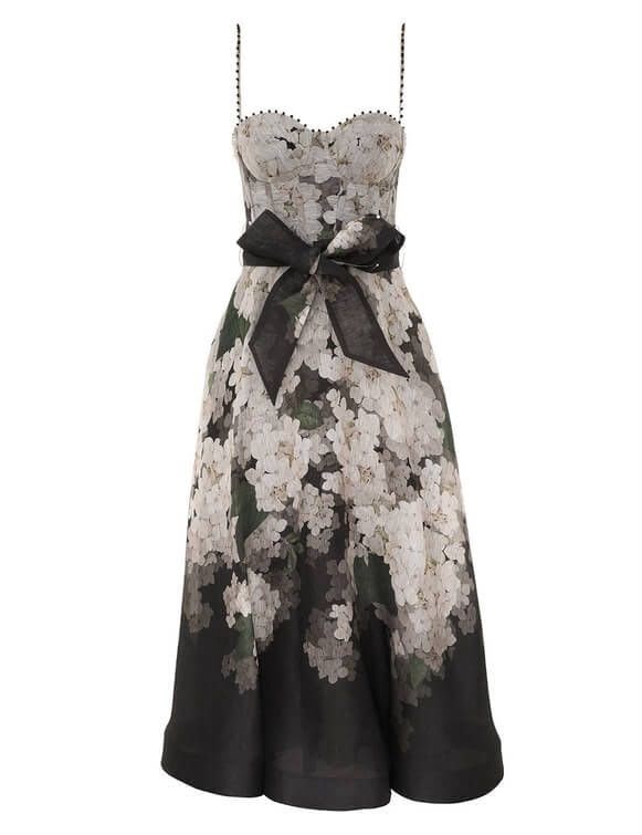 Zimmermann Valiant Corset Linen and Silk-Blend Midi Dress in Black Floral