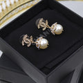 CHANEL – CC Crystal Pearl Drop Earrings