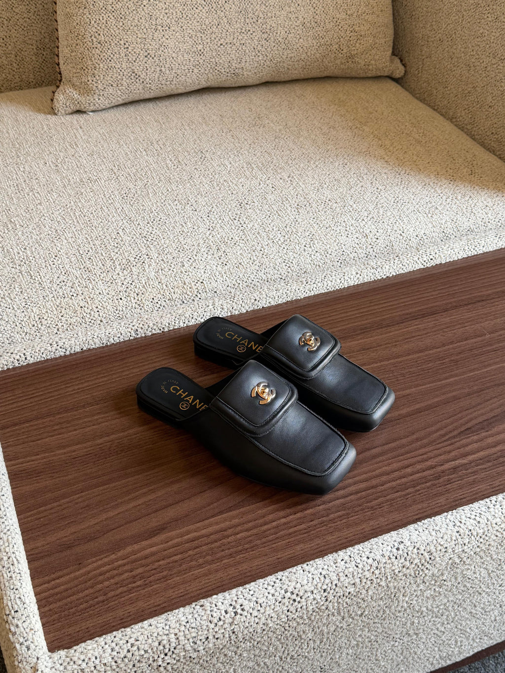 Chanel Suede CC Logo Mule Slippers / Flat Mules