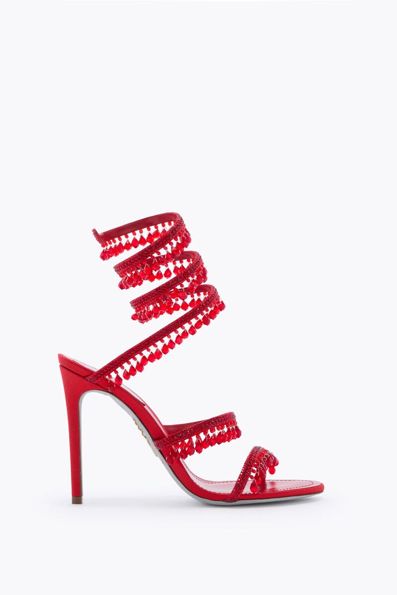 René Caovilla Cleo Chandelier Crystal-Embellished Red Satin Sandals