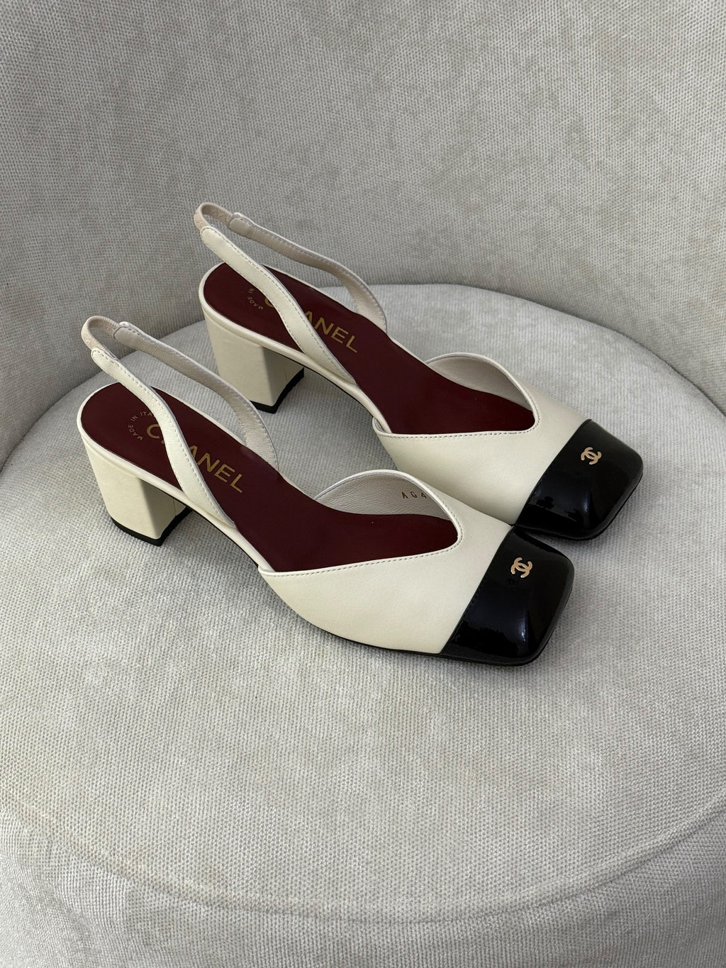 Chanel Patent Cap-Toe Slingback Pumps