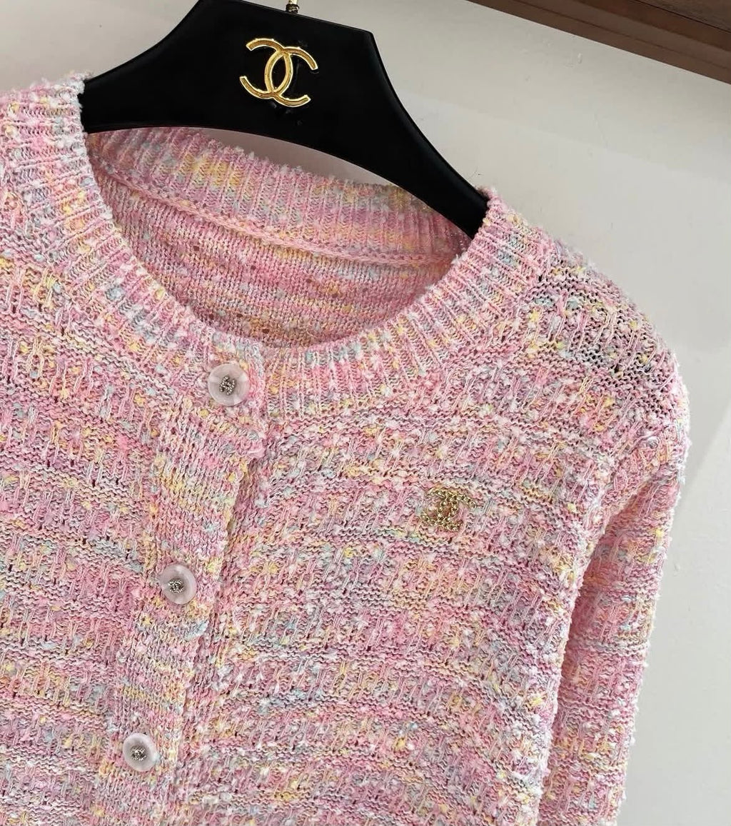 CHANEL Pink Textured Cardigan and Camisole Set
