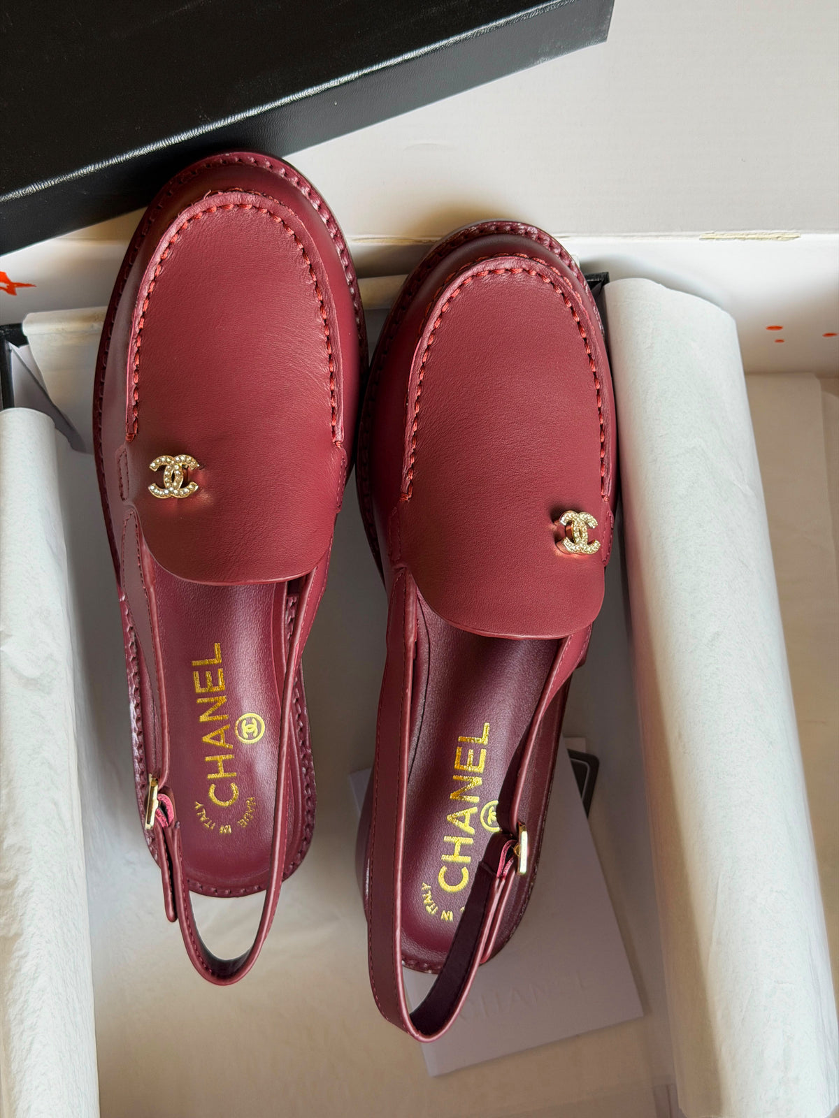 Chanel CC Logo Slingback Leather Loafers