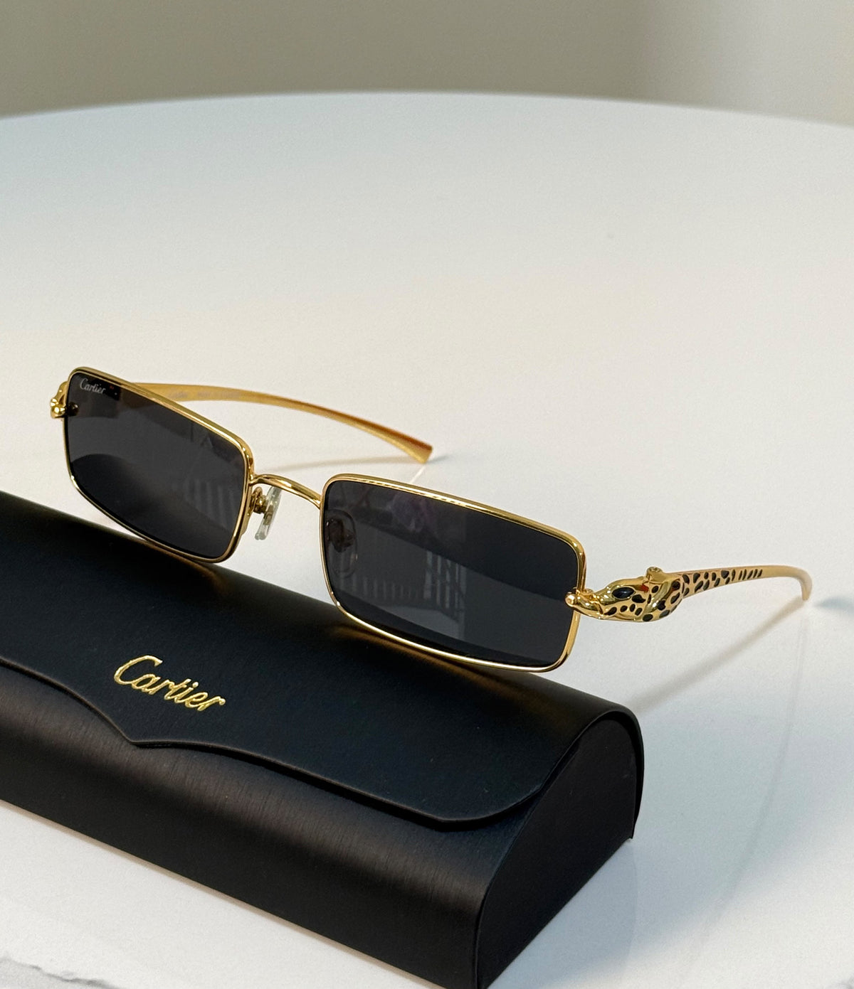 Cartier Panthère Rectangular Gold-Framed Sunglasses