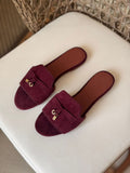 Loro Piana Summer Charms Suede Flat Mules