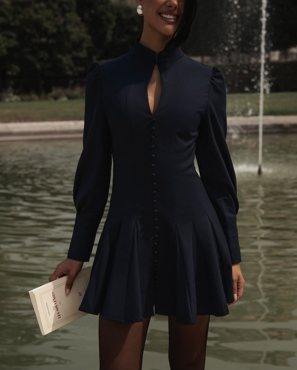 Valentino Black Long-Sleeve Fit-and-Flare Mini Dress
