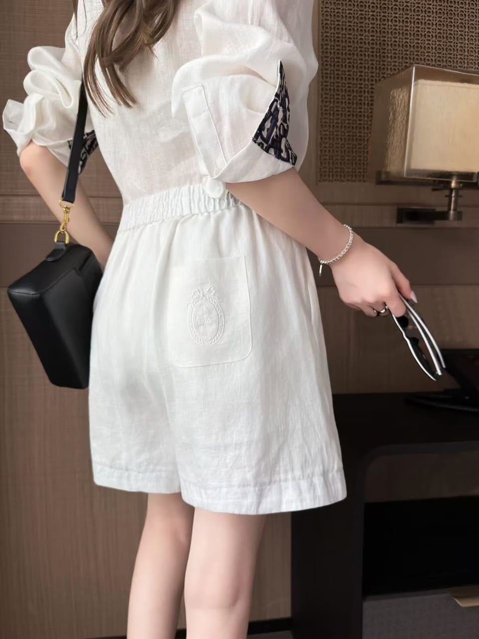 Dior Linen Long-Sleeve Shirt and Matching Shorts Set