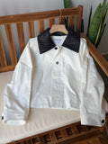 Bottega Veneta Crop Jacket with Contrast Woven Leather Collar