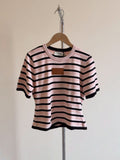FENDI Striped Short-Sleeve Logo-Patch Top