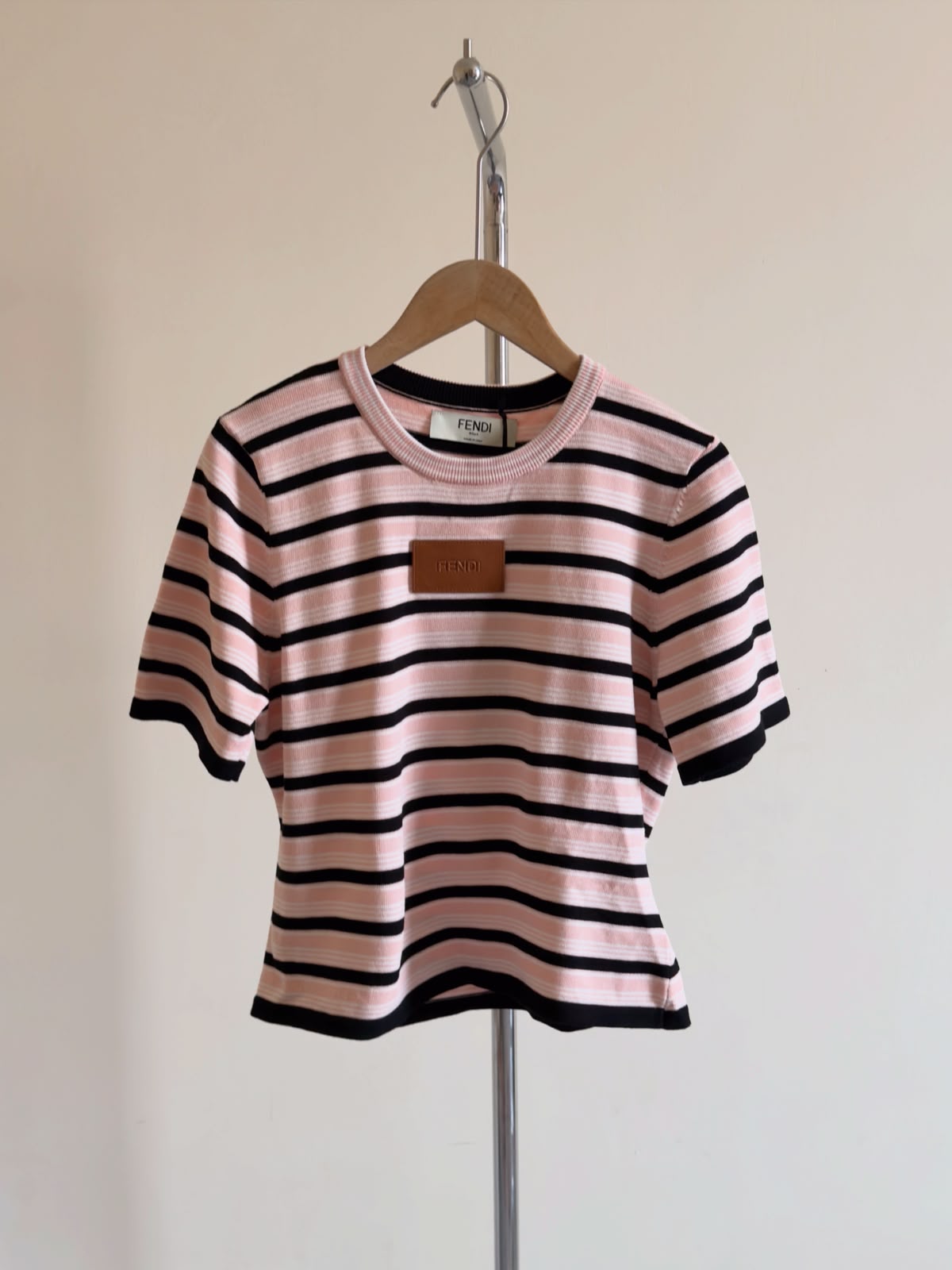 FENDI Striped Short-Sleeve Logo-Patch Top
