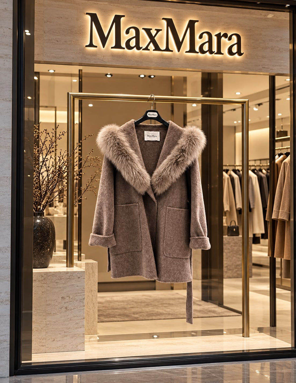 Max Mara Fur-Trimmed Cashmere/Wool Wrap Coat
