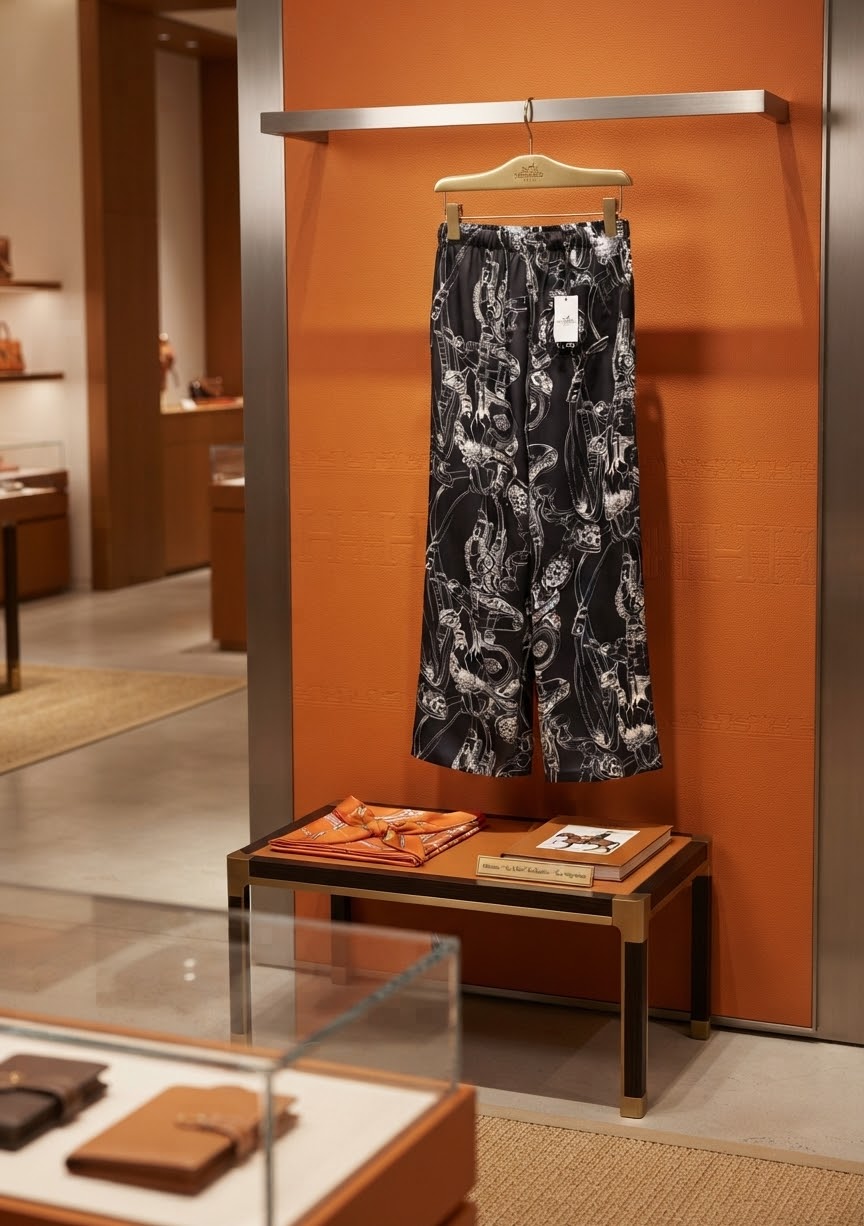 Hermès Silk Scarf-Print Wide-Leg Trousers