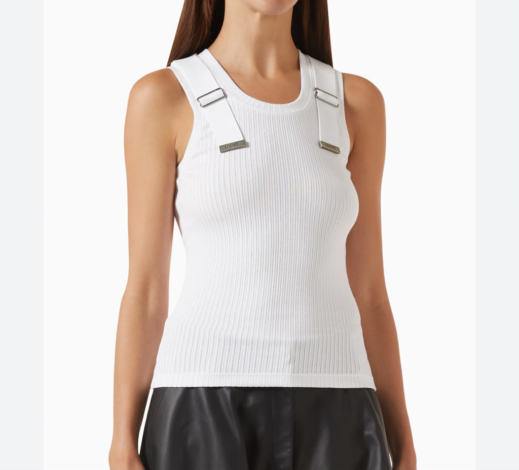 Loewe Ribbed Stretch Cotton Tank Top with Buckle Straps