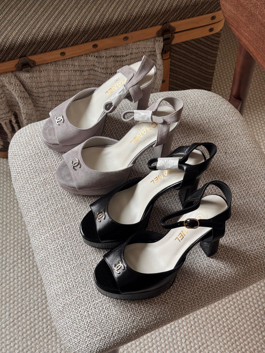 Chanel CC Logo Ankle-Strap Platform Sandals