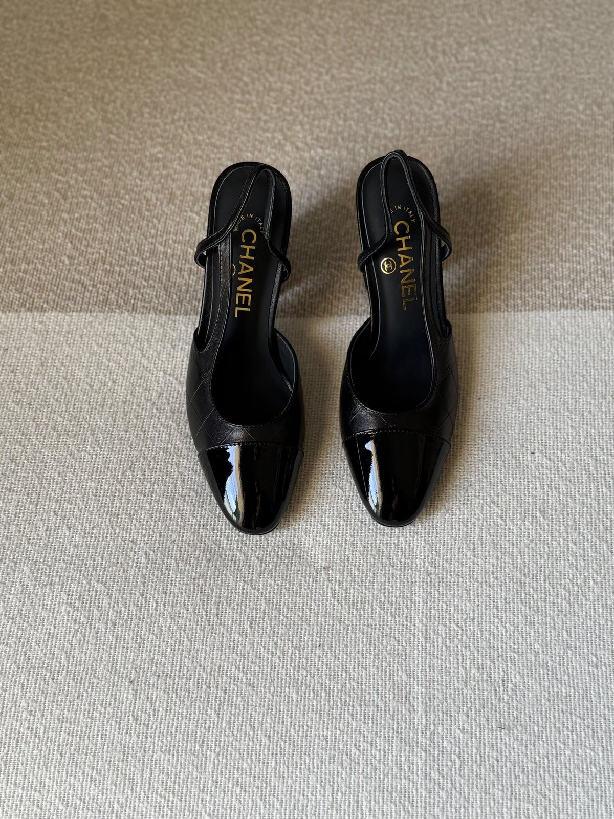 Chanel Leather & Patent Cap-Toe Slingback