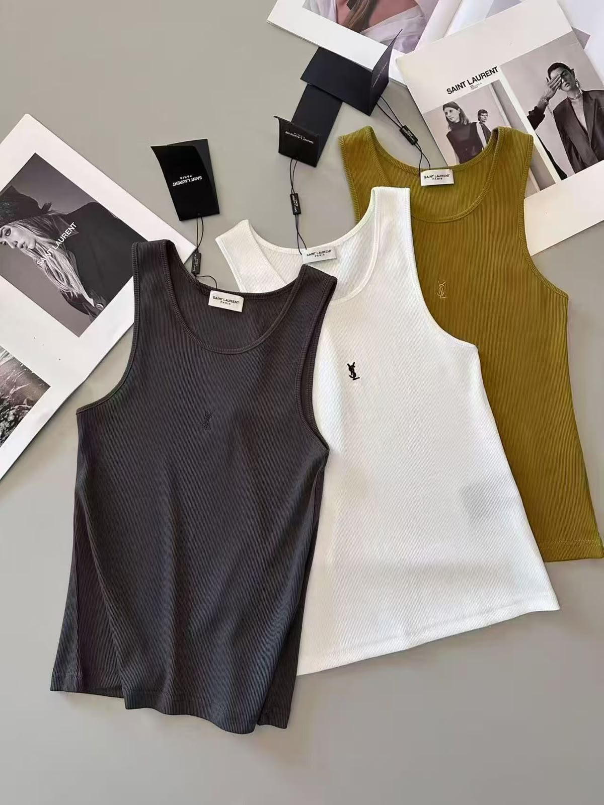 Saint Laurent Cassandre Tank Top in Ribbed Cotton Jersey