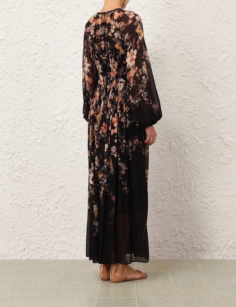 Zimmermann Valiant Long Sleeve Floral Maxi Dress in Black Floral