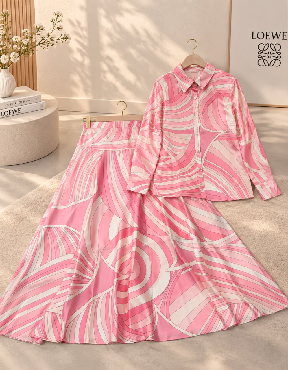 Emilio Pucci Abstract Print Silk Blouse and Skirt Set