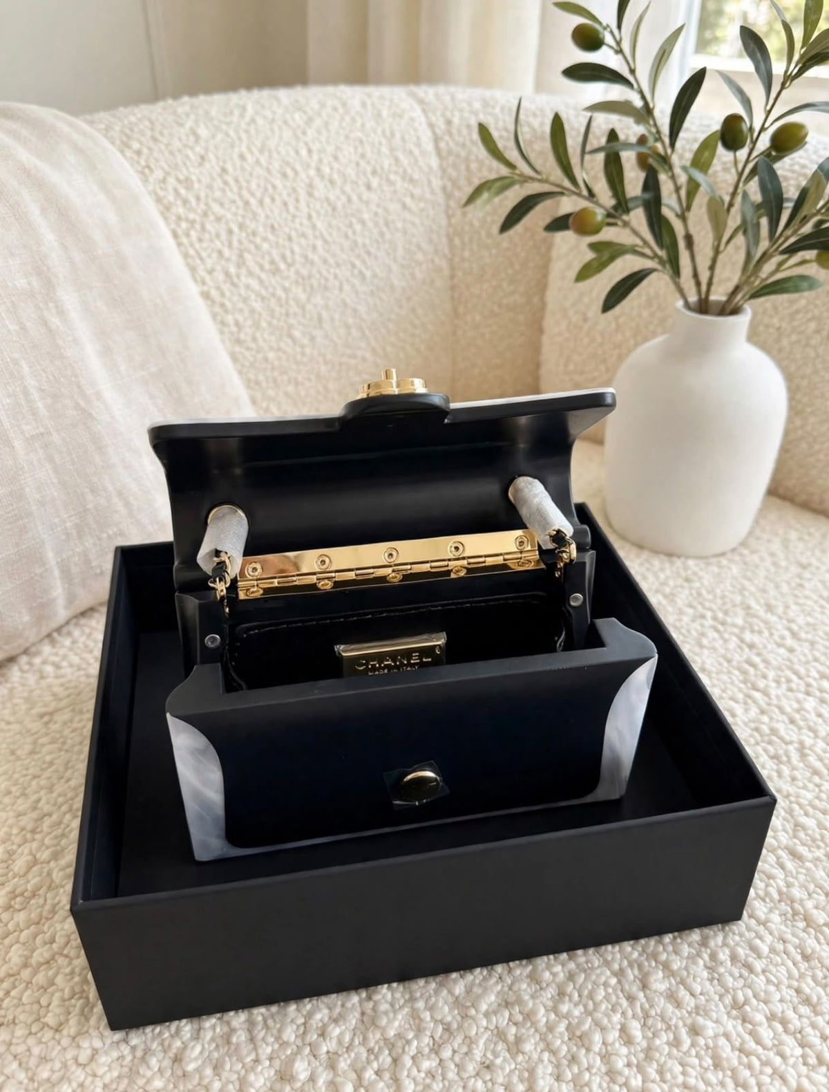 CHANEL Structured Top Handle Flap Box Bag