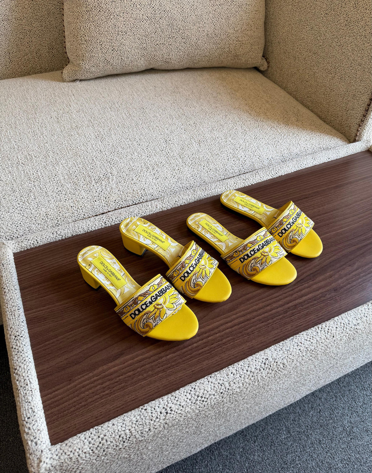 Dolce & Gabbana Majolica Print Block Heel Slide Sandals