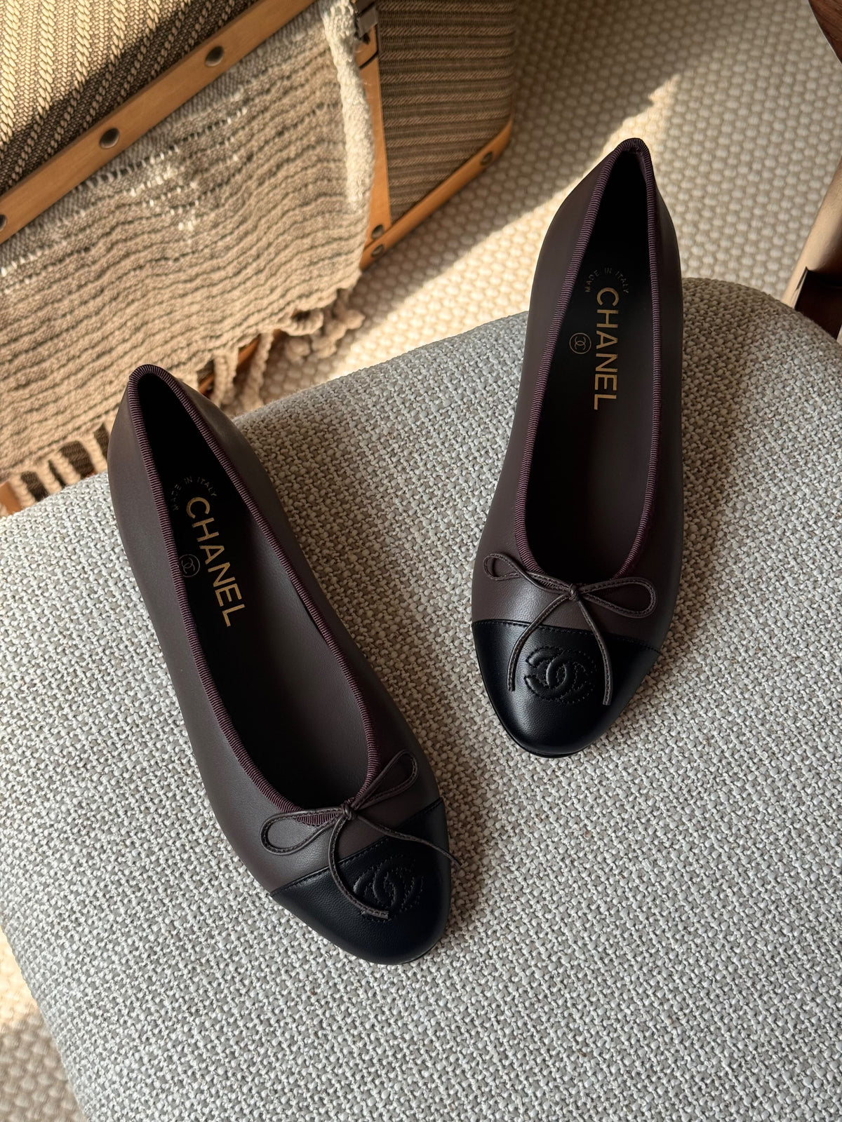 Chanel Two-Tone Leather Ballerina Flats