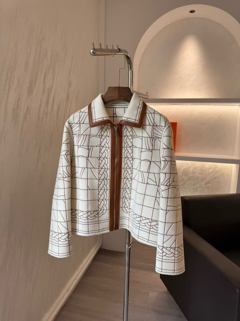 Hermès Printed Silk-Lined Wool/Cashmere Zip Jacket
