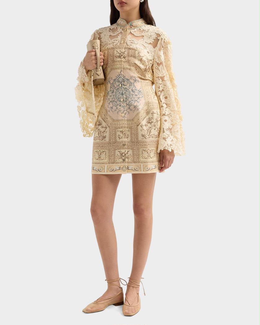 Camilla Embellished Lace Bell-Sleeve Mini Dress