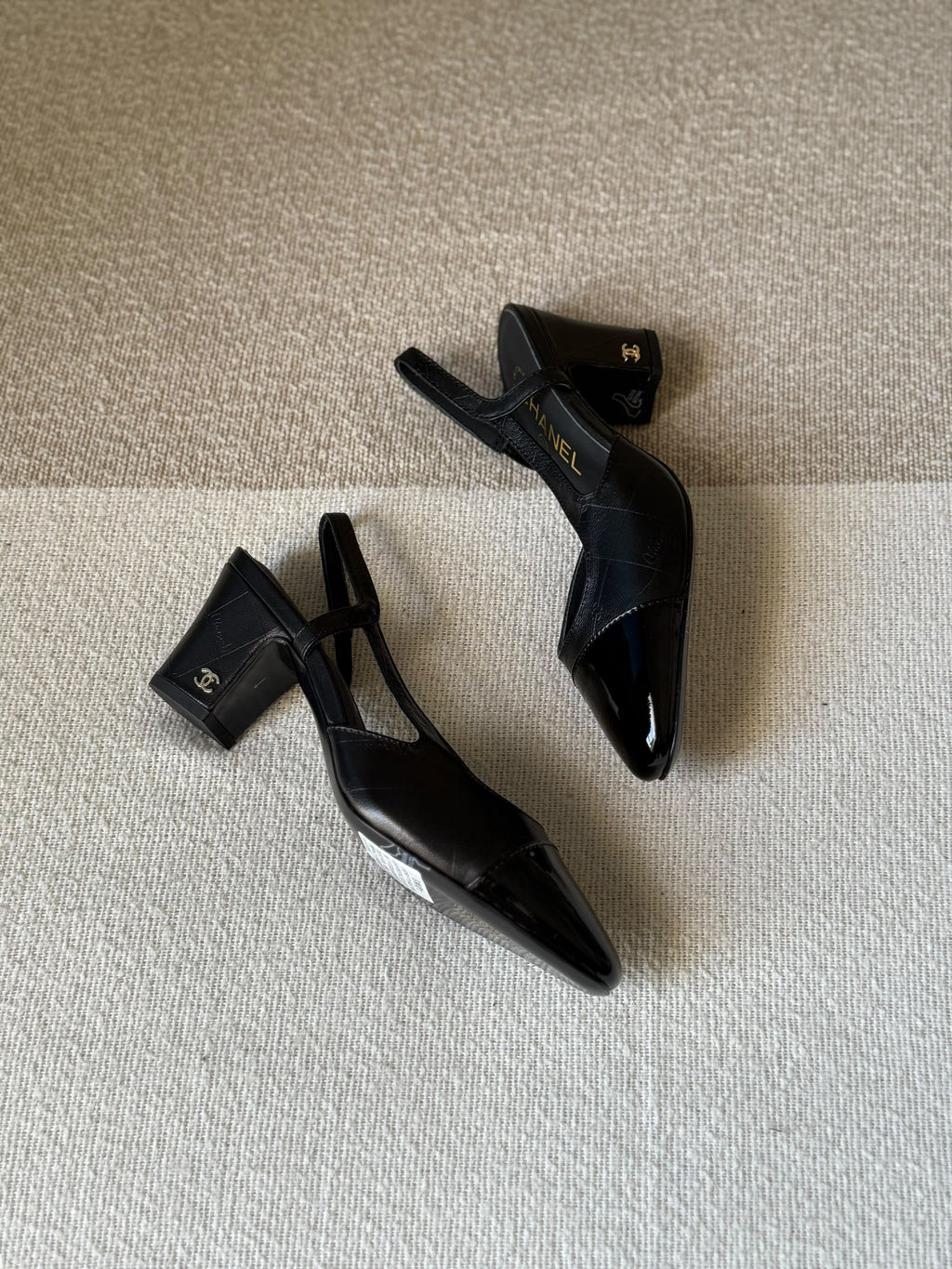 CHANEL Quilted Patent Cap-Toe Block Heels