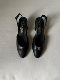 CHANEL Gold CC Cap-Toe Slingback Heels