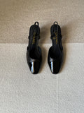 CHANEL Quilted Patent Cap-Toe Block Heels