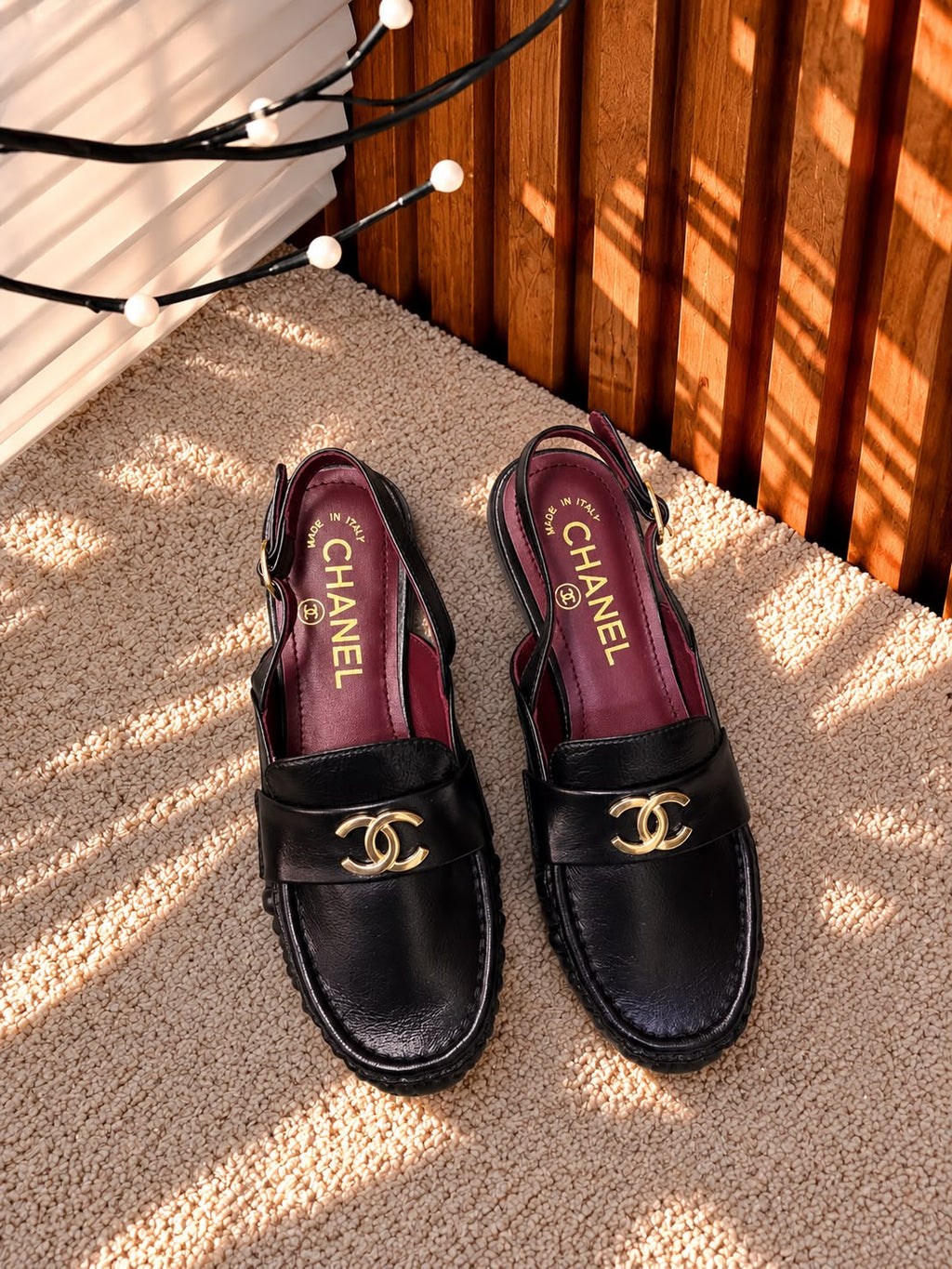 Chanel Black Logo Loafer Mules