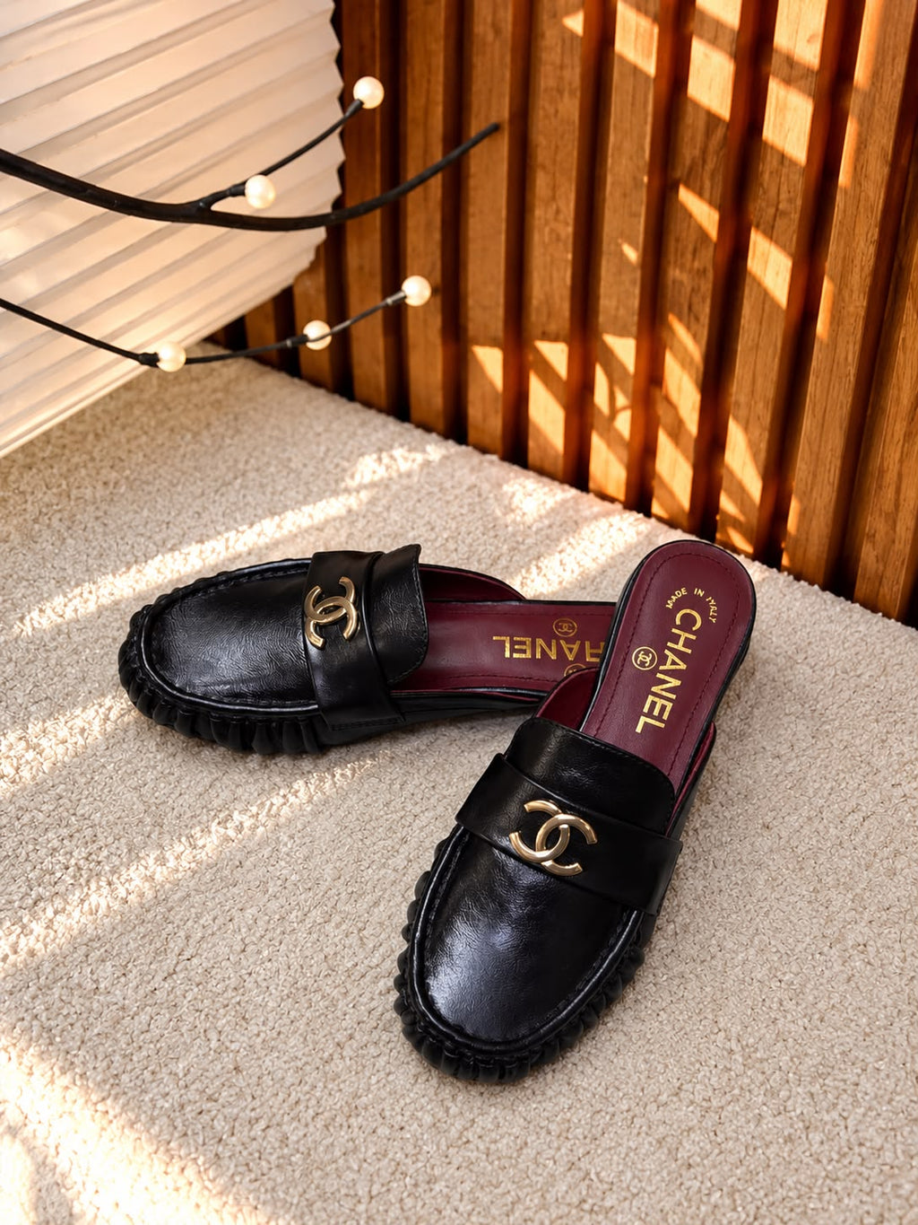 Chanel Black Logo Slingback Loafers