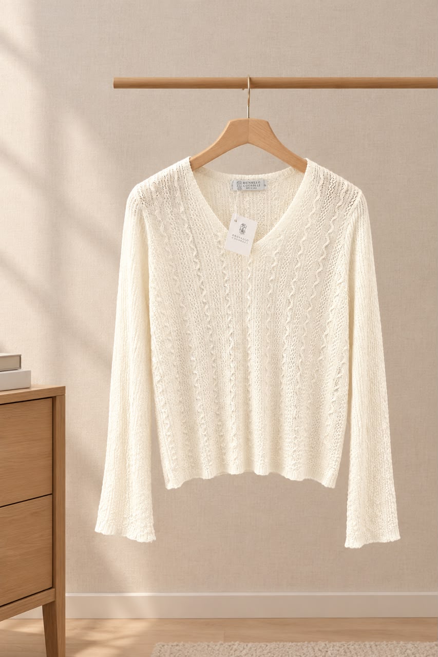 Brunello Cucinelli V-Neck Cable-Knit Sweater