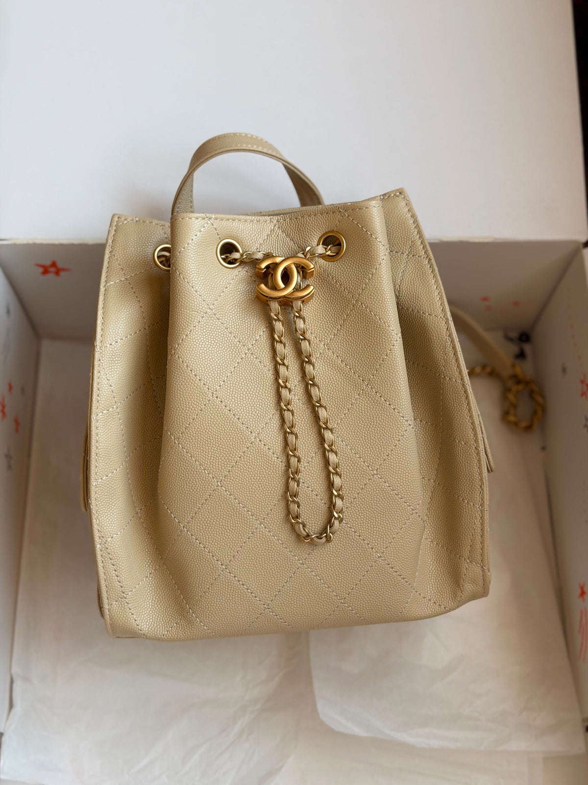 Chanel Quilted Leather Drawstring Bucket Bag
