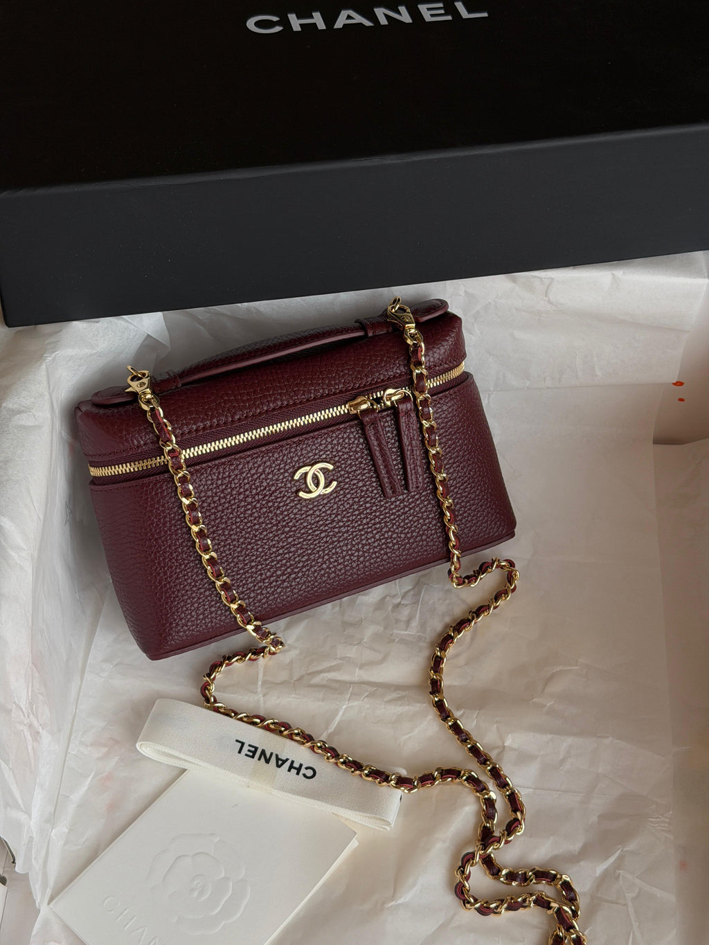 Chanel Burgundy Caviar Vanity Case with Chain