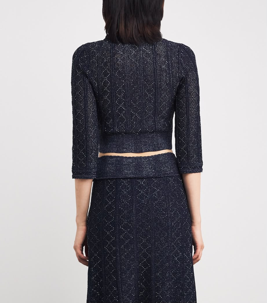 Sandro Metallic Knit Cardigan and Long Skirt Set