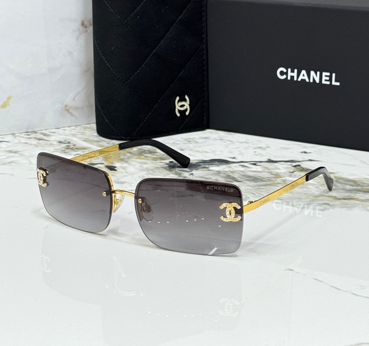 Chanel Rimless Gradient Square Sunglasses with CC