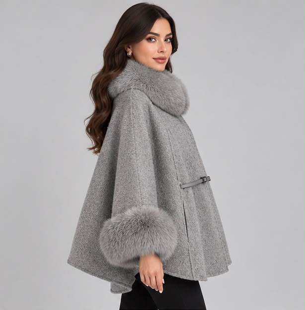 Loro Piana Cashmere Cape with Fox Fur Trim and Belt