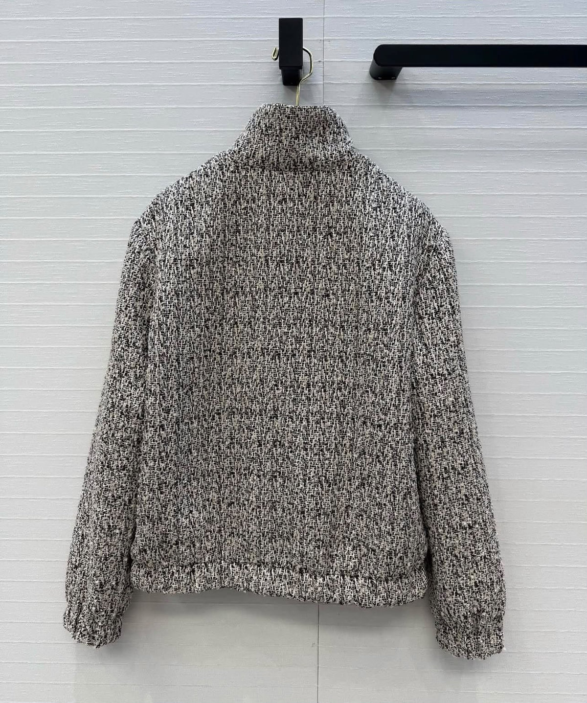 Loro Piana Bouclé Tweed Zip-Up High-Neck Bomber Jacket
