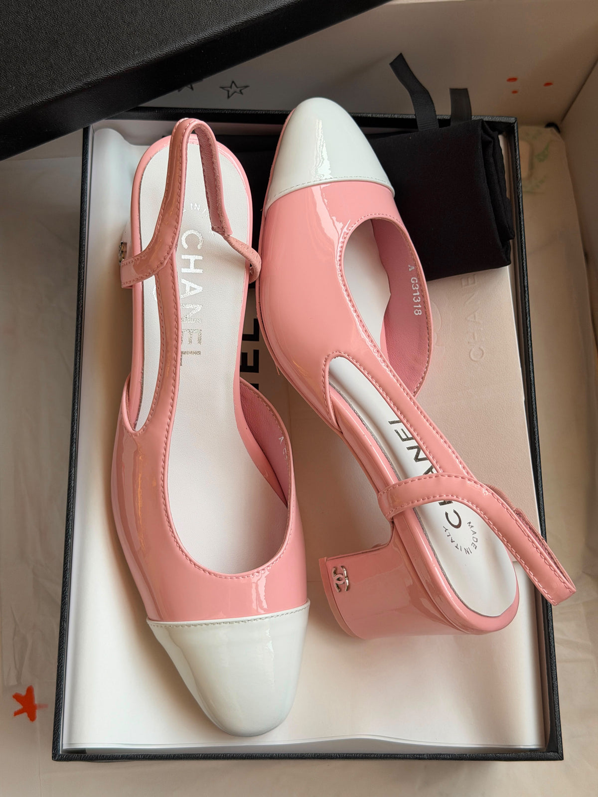 Chanel Patent Calfskin Two-Tone Slingback Pumps