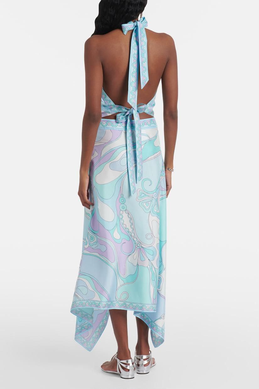 Emilio Pucci Printed Silk Twill Halter Top and Matching Maxi Skirt