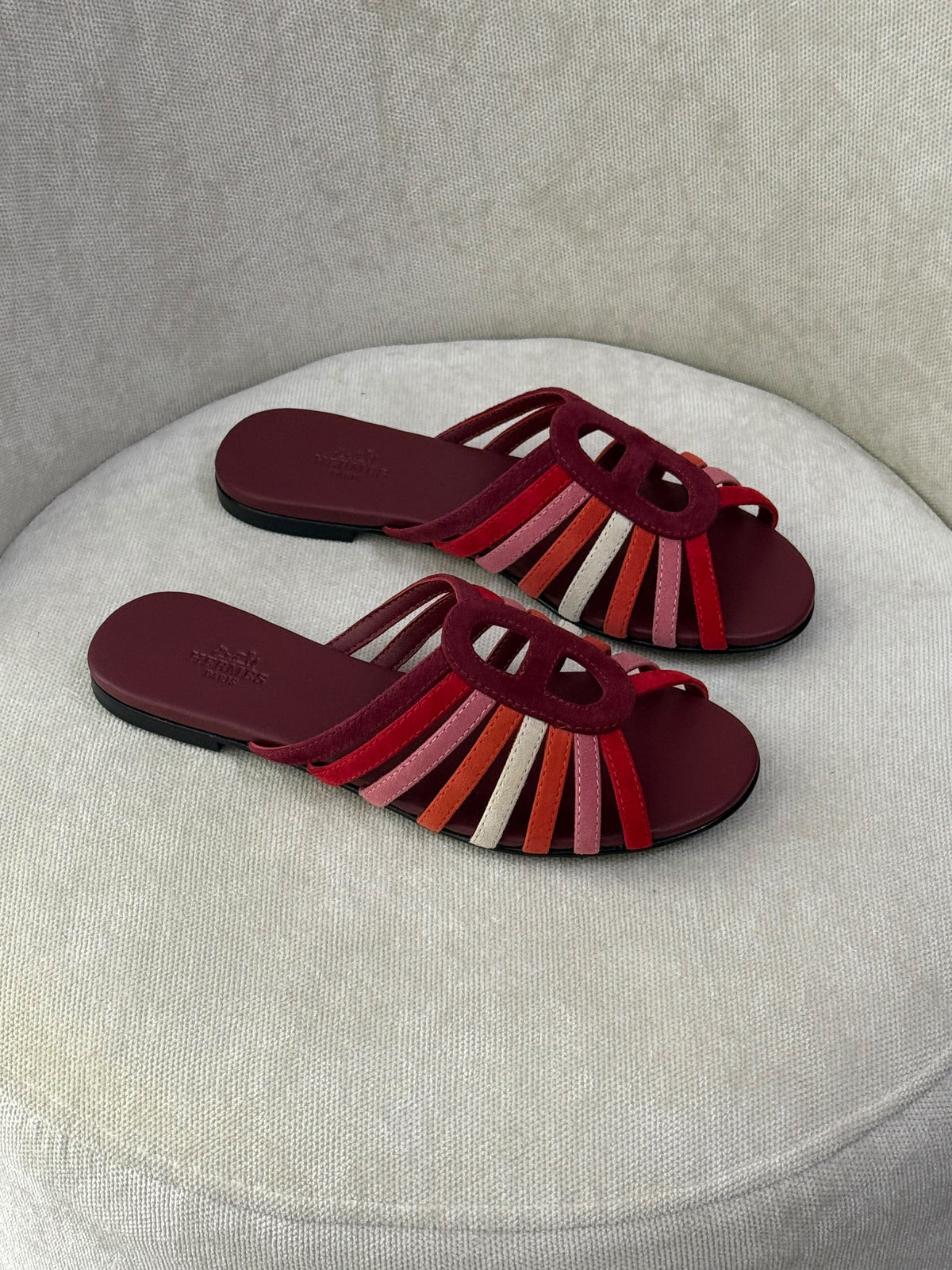 Hermès Multi-Color Suede Chaine d'Ancre Flat Sandals