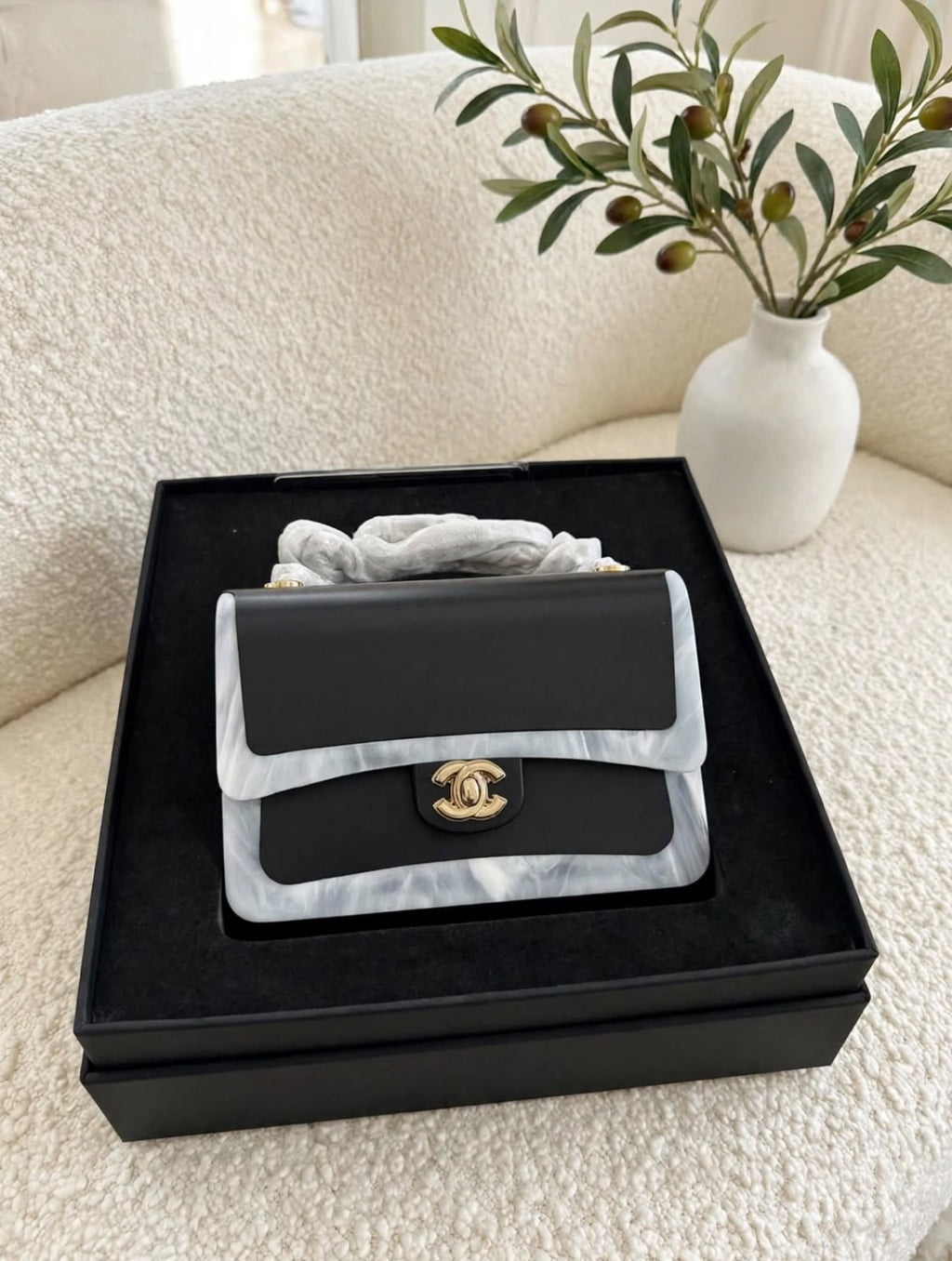 CHANEL Structured Top Handle Flap Box Bag